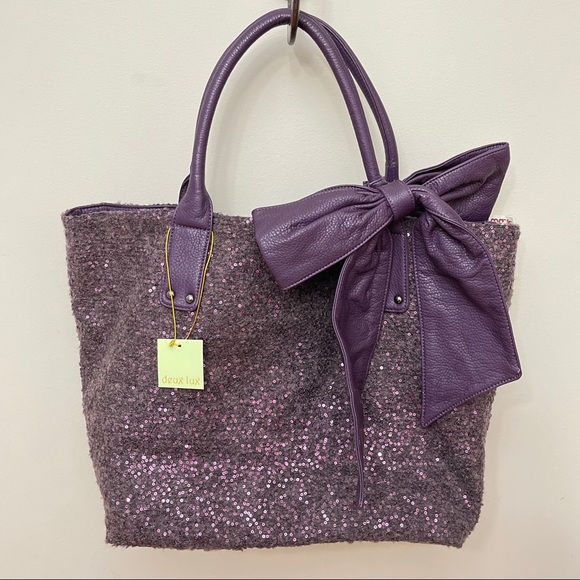 Deux Lux Handbags - NEW Deux Lux Purple Detachable Bow Sequin Large Tote Travel Bag